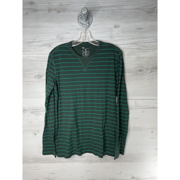 Gap Shirt Mens Medium Green Striped Long Sleeve Crewneck Cotton Casual V-Stitch - Picture 1 of 7